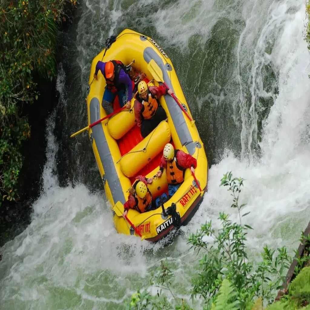 White water rafting trough rapids